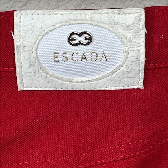 Escada Red Straight Leg Ankle Jeans Heart Crystal Rhinestone Designer Sz 46 - Picture 5 of 15